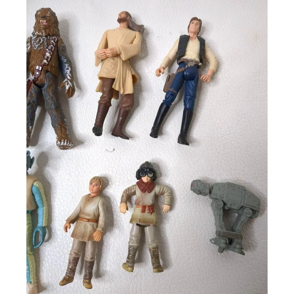 Lot Vintage Star Wars Figures Chewy Han Solo Greedo Anakin Qui Gon Nikto Jar Jar